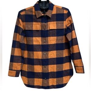 L.L. Bean Navy and Orange Plaid Button-Down Shirt